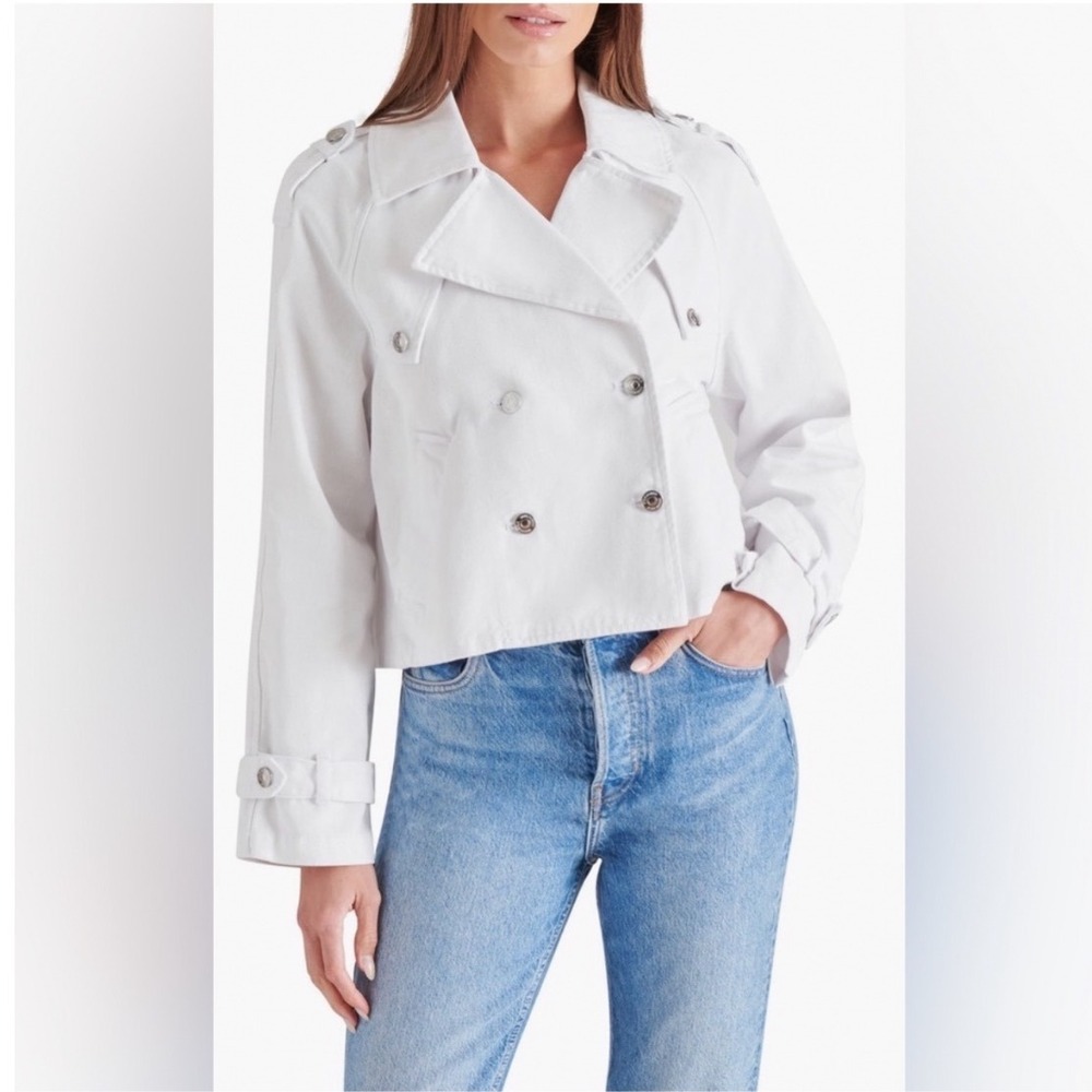 Steve Madden Sirus White Cropped Double Breasted Trench Jacket XS NWT